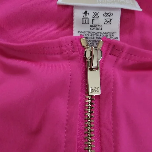 Michael Kors Pink long Sleeve Zip Up Logo Belt One Piece Paddle Swimsuit Size 8 - Picture 7 of 10